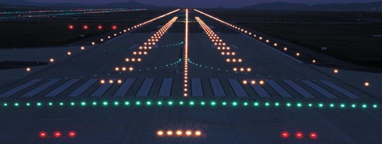 airport runway lights at night